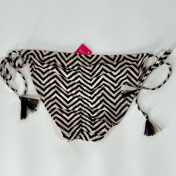 NWT Xhilaration Chevron Striped Tan Black Scoop String Bikini Bottoms Medium - Picture 5 of 6
